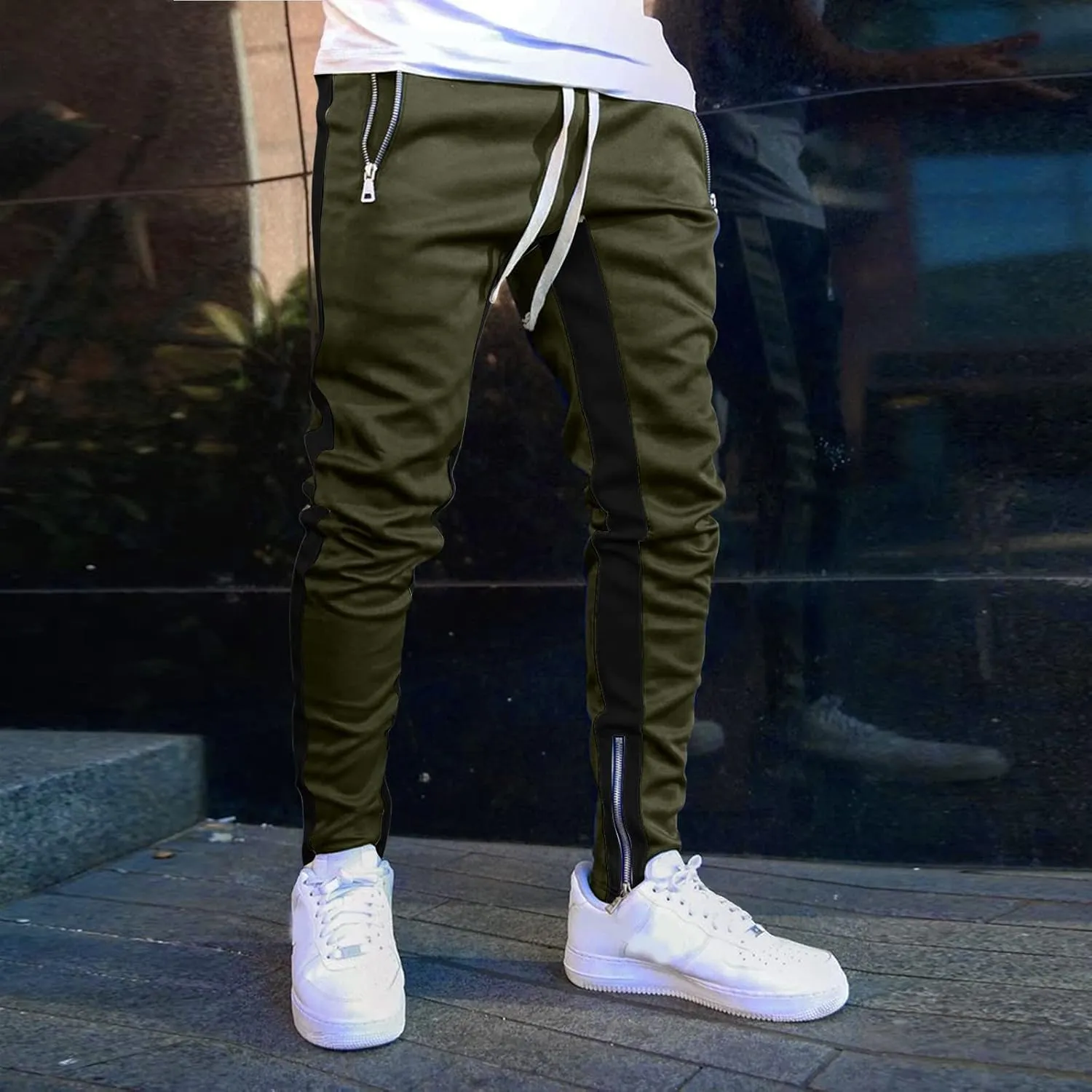 Cargo Trousers for Men Bottoms Mens Jogging Bottoms Slim Fit Sports Trousers with Zip Pockets Mens Cargo Sweatpants