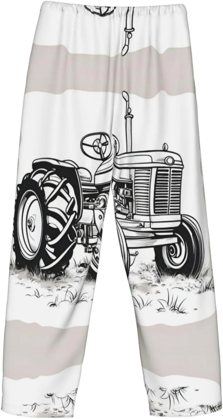 Cartoon Tractor Print Men Relaxation Pajama Pants Soft Lightweight Lounge Bottoms With Drawstring Pants