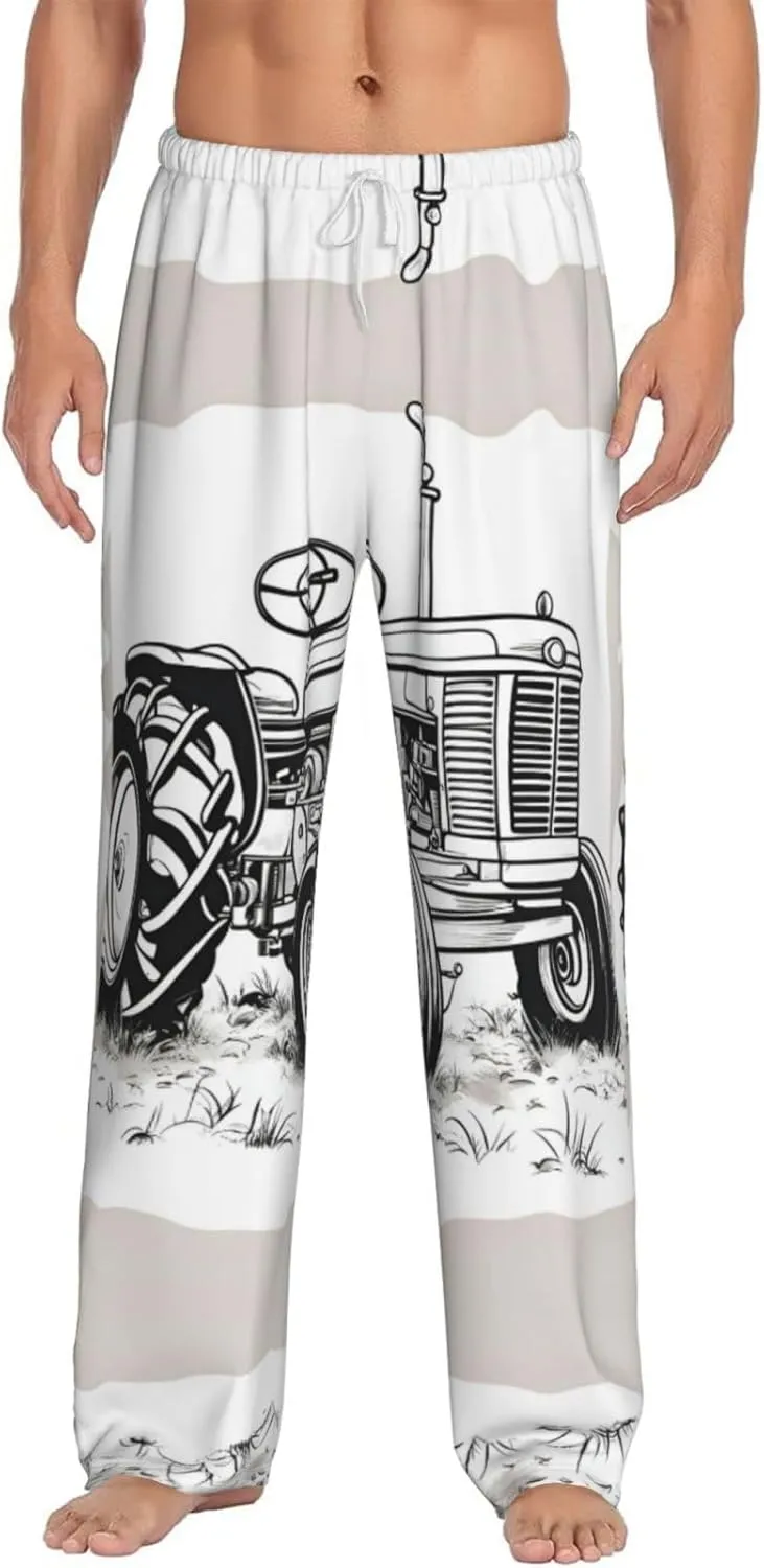 Cartoon Tractor Print Men Relaxation Pajama Pants Soft Lightweight Lounge Bottoms With Drawstring Pants