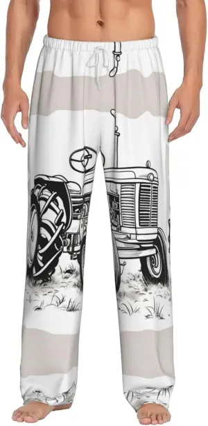 Cartoon Tractor Print Men Relaxation Pajama Pants Soft Lightweight Lounge Bottoms With Drawstring Pants