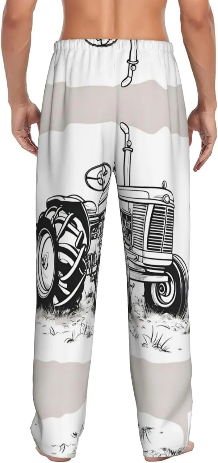 Cartoon Tractor Print Men Relaxation Pajama Pants Soft Lightweight Lounge Bottoms With Drawstring Pants