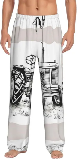 Cartoon Tractor Print Men Relaxation Pajama Pants Soft Lightweight Lounge Bottoms With Drawstring Pants