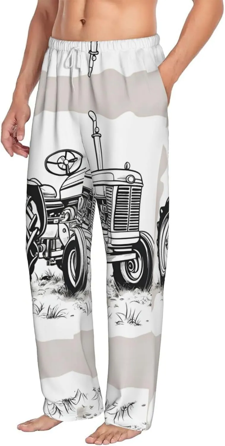 Cartoon Tractor Print Men Relaxation Pajama Pants Soft Lightweight Lounge Bottoms With Drawstring Pants