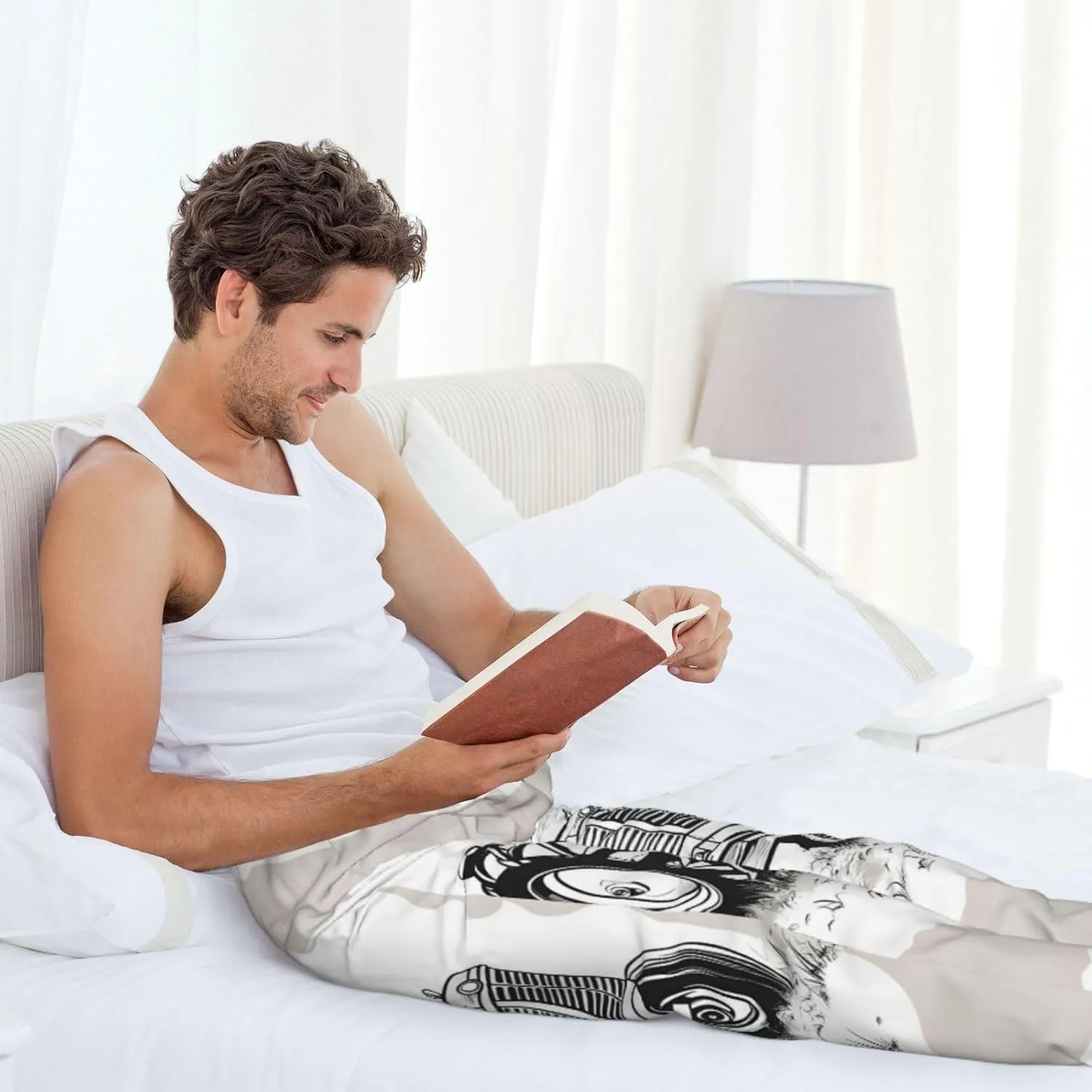 Cartoon Tractor Print Men Relaxation Pajama Pants Soft Lightweight Lounge Bottoms With Drawstring Pants