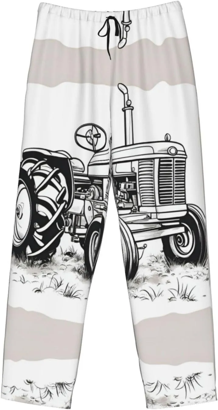 Cartoon Tractor Print Men Relaxation Pajama Pants Soft Lightweight Lounge Bottoms With Drawstring Pants