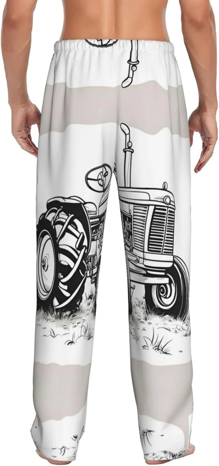 Cartoon Tractor Print Men Relaxation Pajama Pants Soft Lightweight Lounge Bottoms With Drawstring Pants