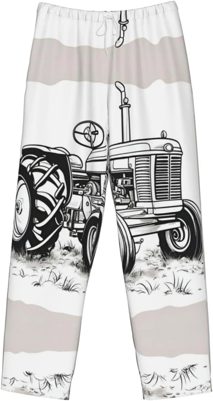 Cartoon Tractor Print Men Relaxation Pajama Pants Soft Lightweight Lounge Bottoms With Drawstring Pants
