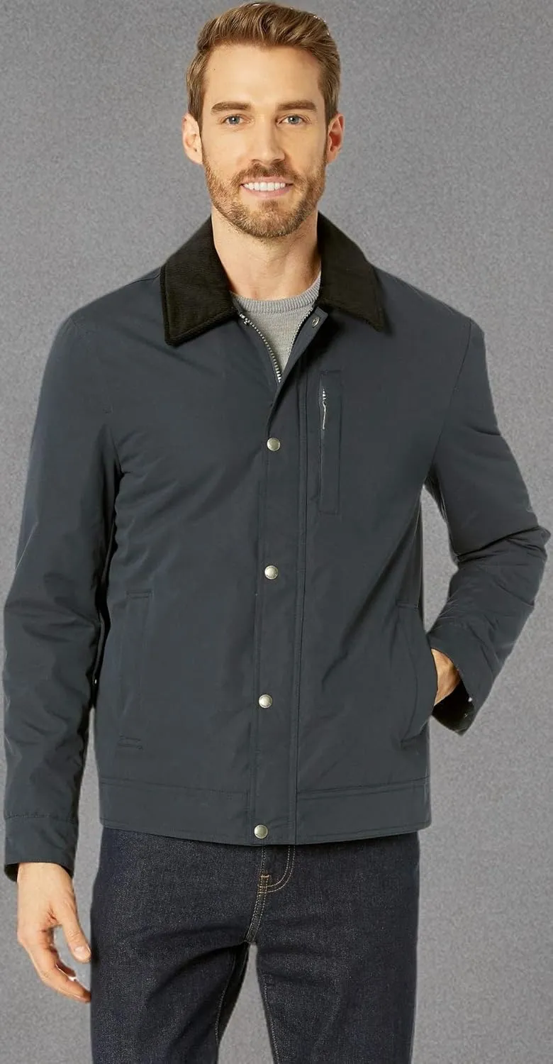 Cole Haan Men's Legacy City Rain Padded Barn Jacket with Corduroy Collar