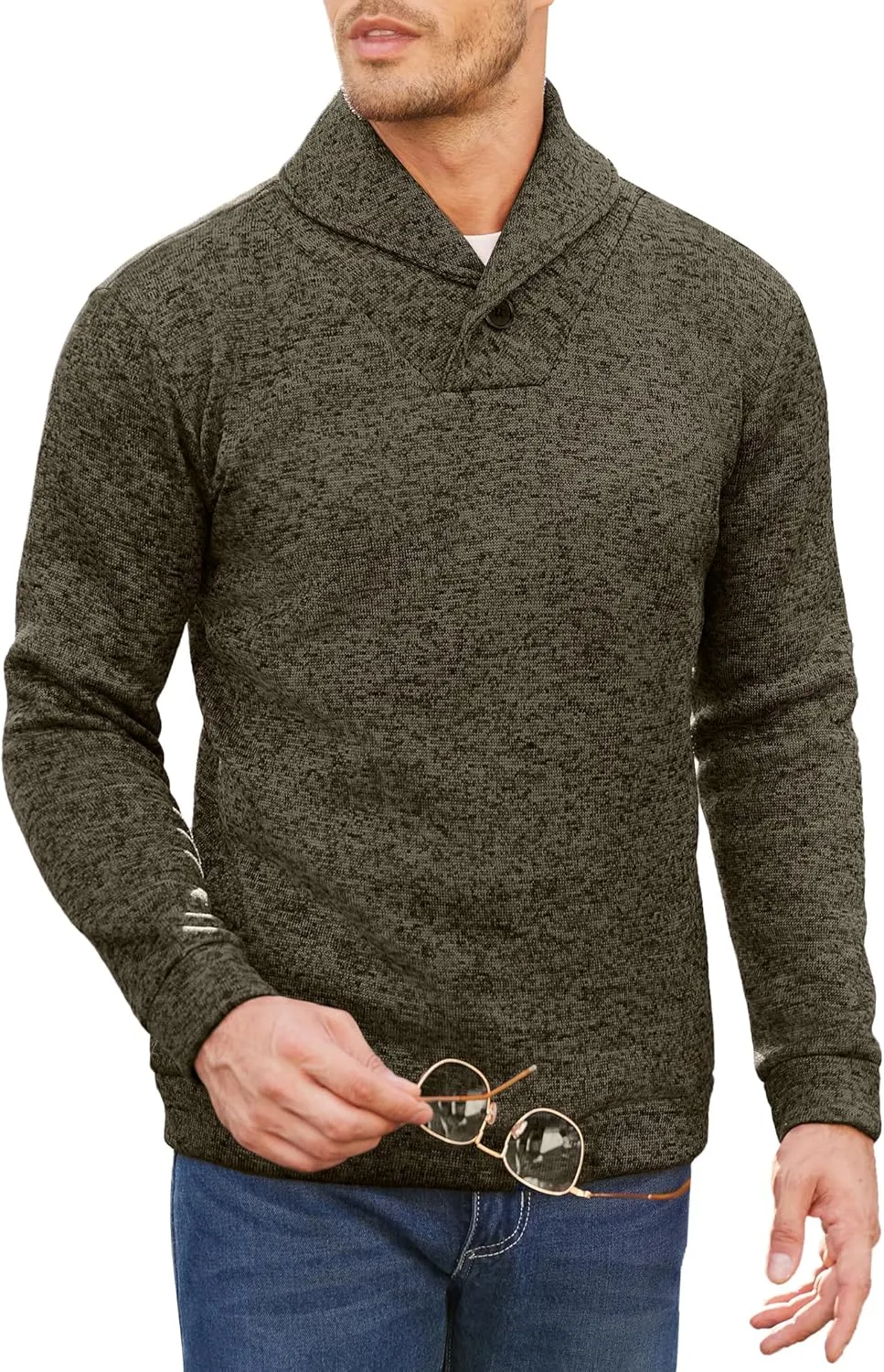 COOFANDY Men Dress Sweater Shawl Collar Sweatshirt Fashion Light Fleece Sweatshirt Dark Blue