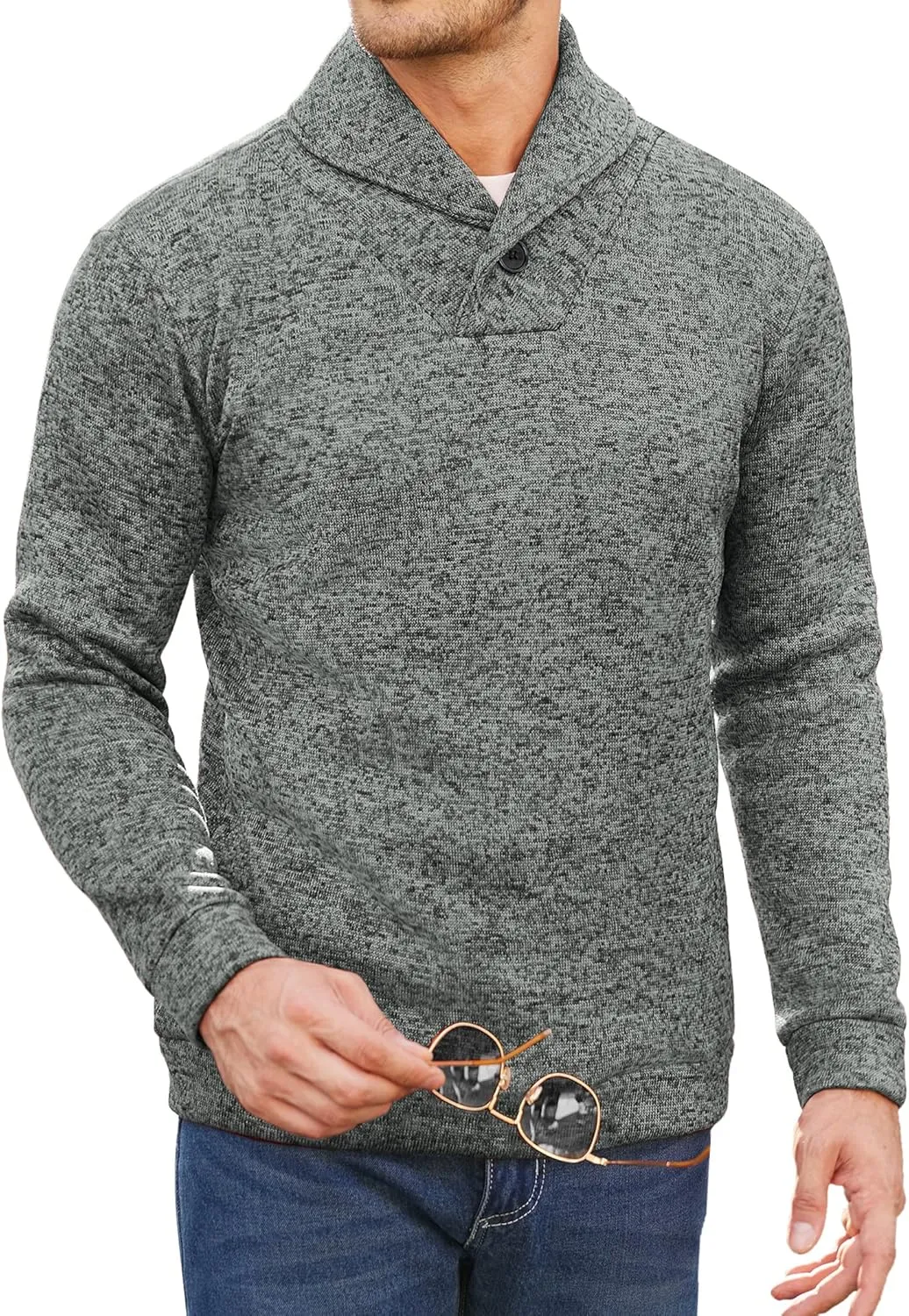 COOFANDY Men Dress Sweater Shawl Collar Sweatshirt Fashion Light Fleece Sweatshirt Dark Blue