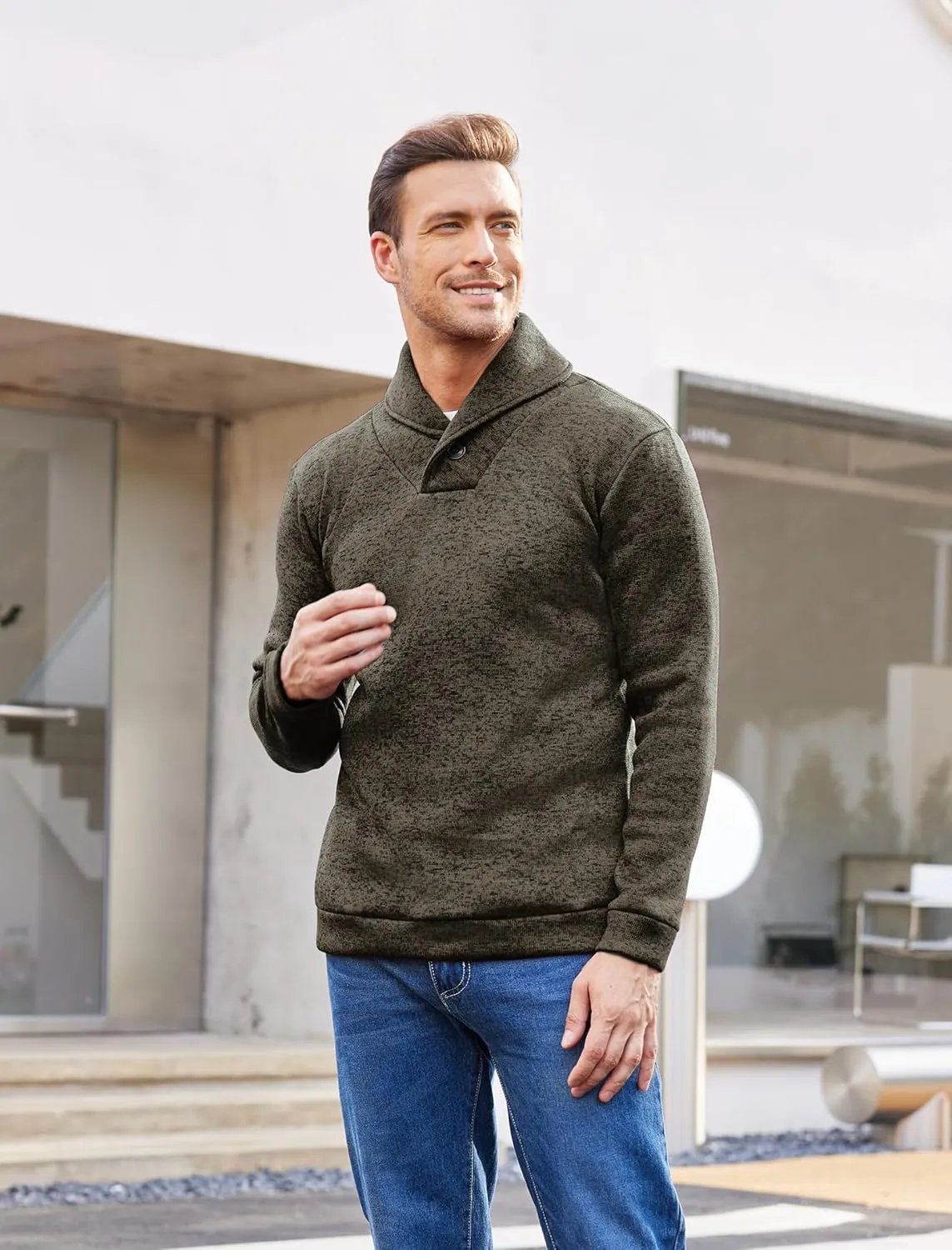 COOFANDY Men Dress Sweater Shawl Collar Sweatshirt Fashion Light Fleece Sweatshirt Dark Blue