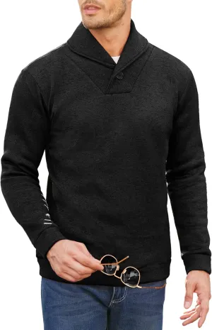 COOFANDY Men Dress Sweater Shawl Collar Sweatshirt Fashion Light Fleece Sweatshirt Dark Blue