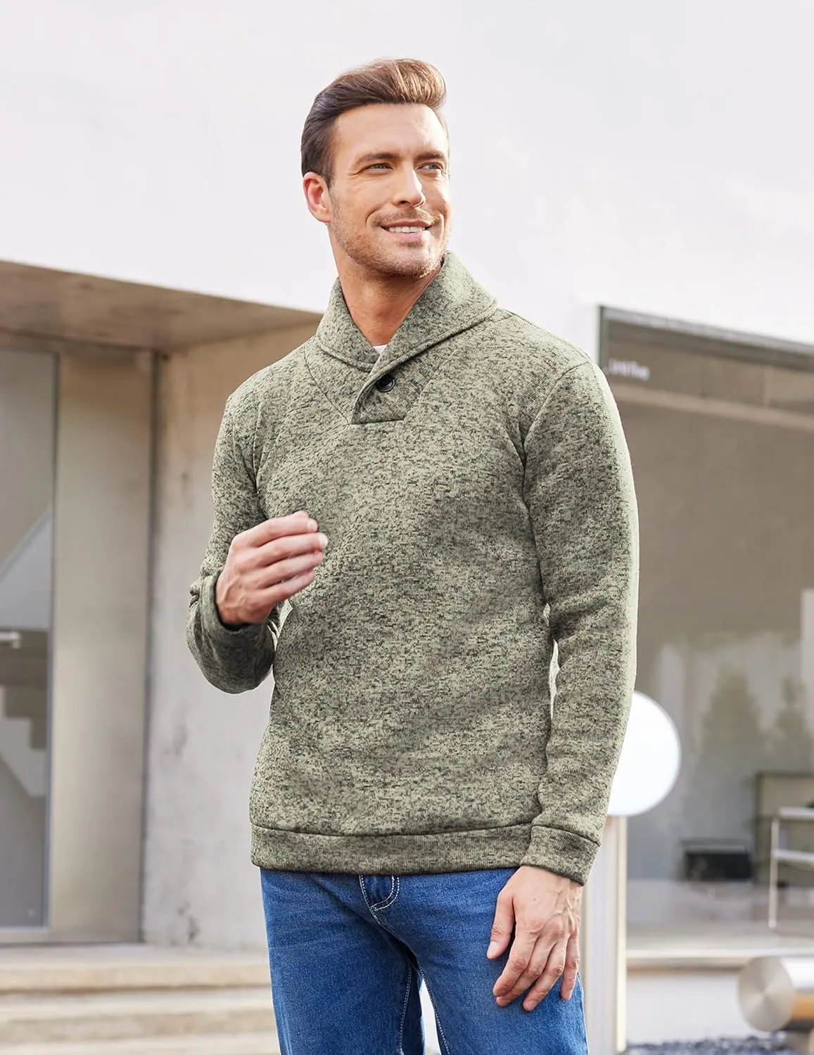 COOFANDY Men Dress Sweater Shawl Collar Sweatshirt Fashion Light Fleece Sweatshirt Dark Blue