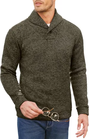 COOFANDY Men Dress Sweater Shawl Collar Sweatshirt Fashion Light Fleece Sweatshirt Dark Blue