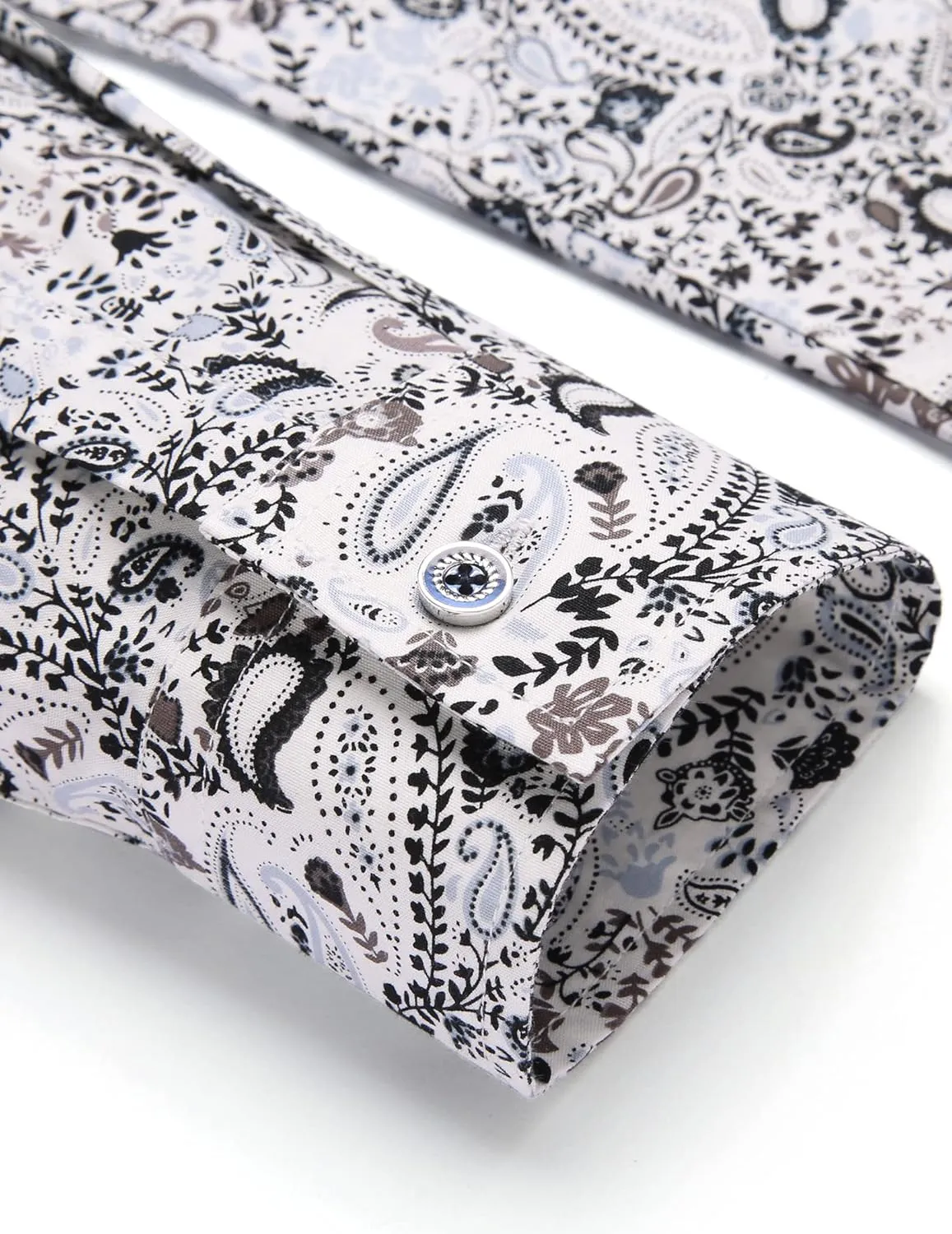 COOFANDY Men's Paisley Cotton Long Sleeve Shirt Floral Print Casual Retro Button Down Shirt