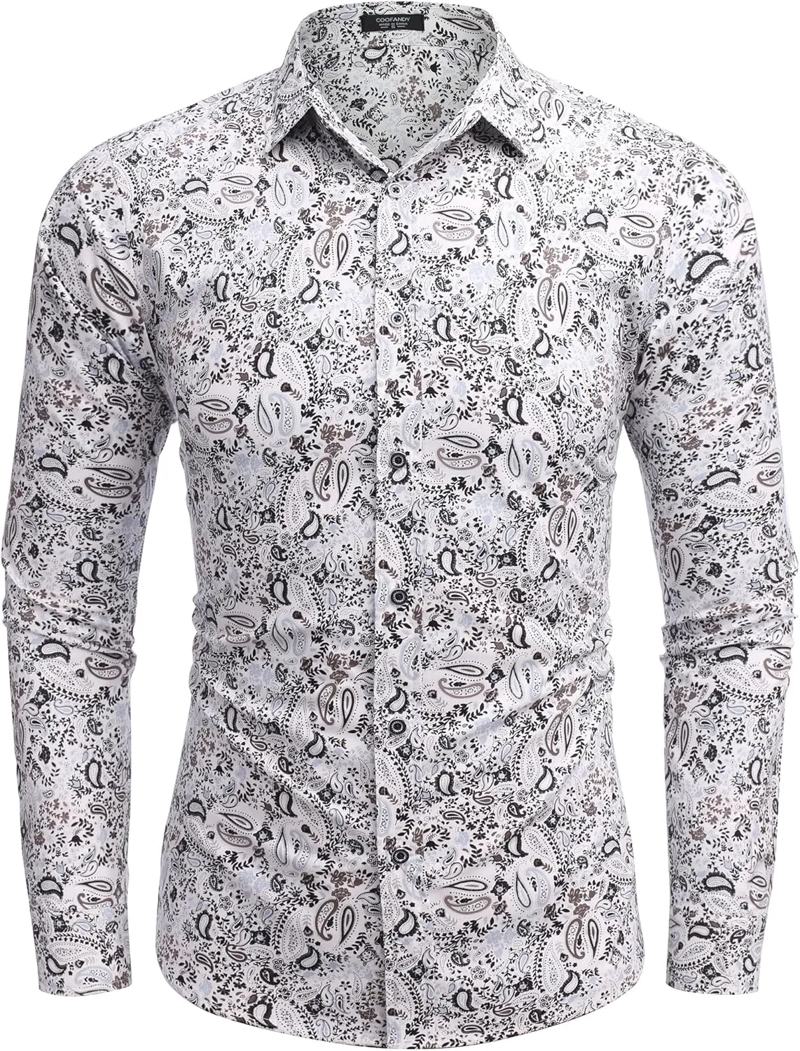 COOFANDY Men's Paisley Cotton Long Sleeve Shirt Floral Print Casual Retro Button Down Shirt
