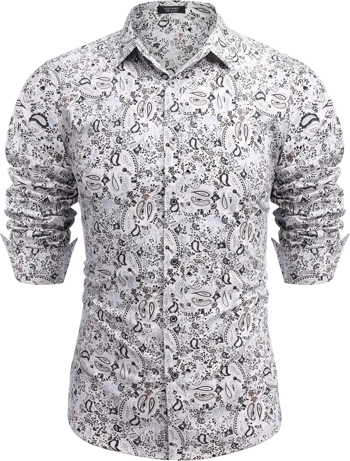 COOFANDY Men's Paisley Cotton Long Sleeve Shirt Floral Print Casual Retro Button Down Shirt