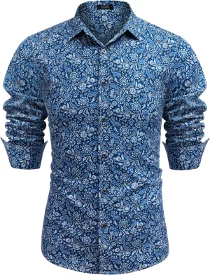 COOFANDY Men's Paisley Cotton Long Sleeve Shirt Floral Print Casual Retro Button Down Shirt