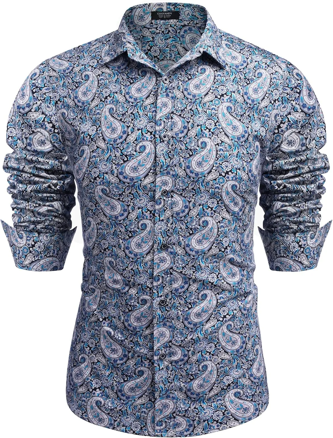 COOFANDY Men's Paisley Cotton Long Sleeve Shirt Floral Print Casual Retro Button Down Shirt