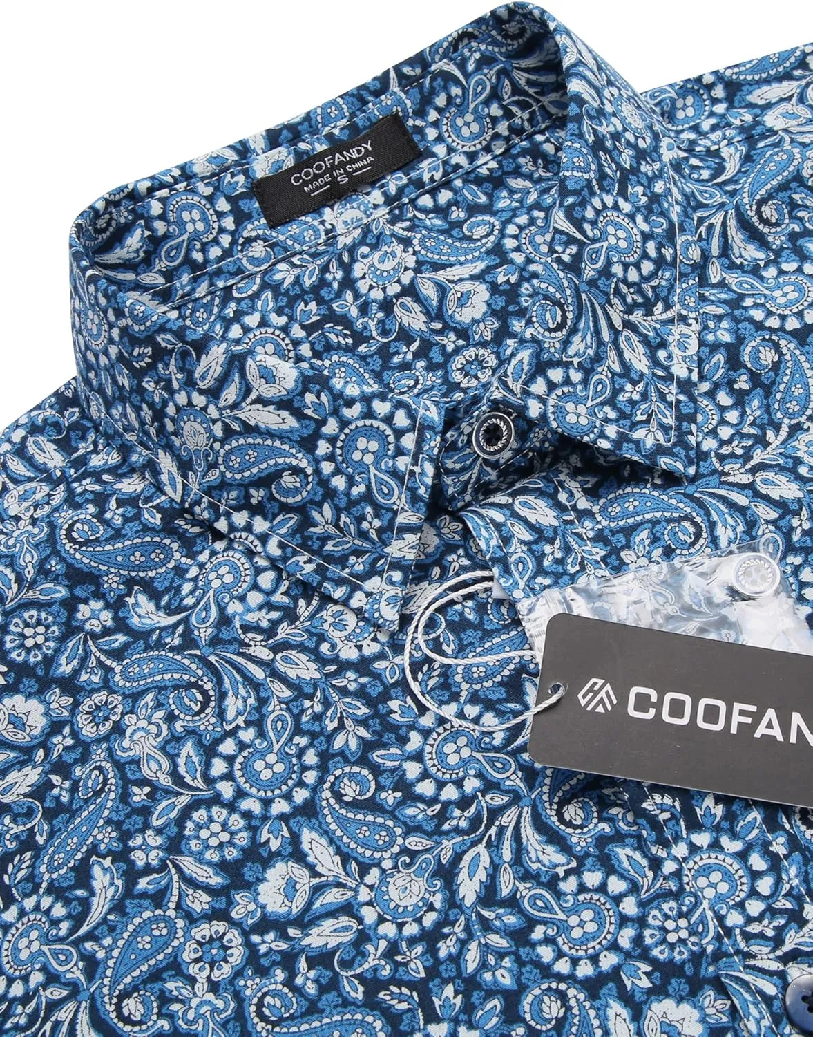 COOFANDY Men's Paisley Cotton Long Sleeve Shirt Floral Print Casual Retro Button Down Shirt