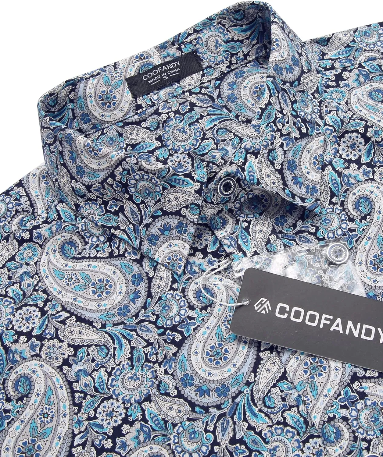 COOFANDY Men's Paisley Cotton Long Sleeve Shirt Floral Print Casual Retro Button Down Shirt