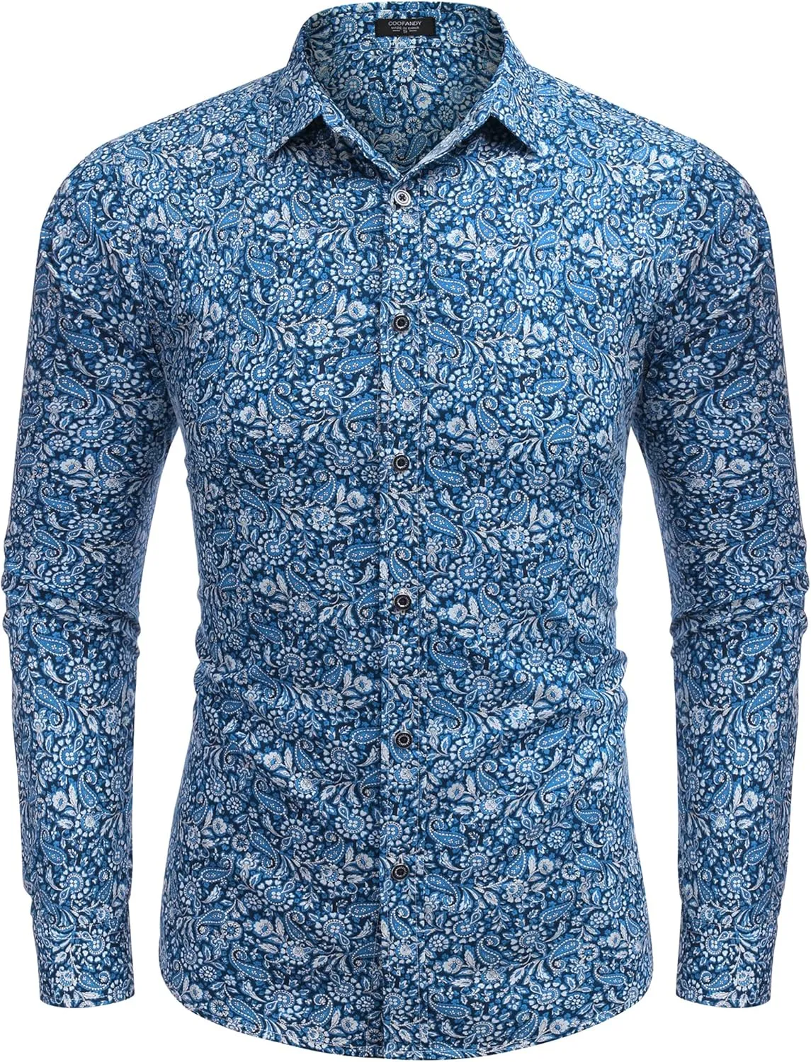 COOFANDY Men's Paisley Cotton Long Sleeve Shirt Floral Print Casual Retro Button Down Shirt