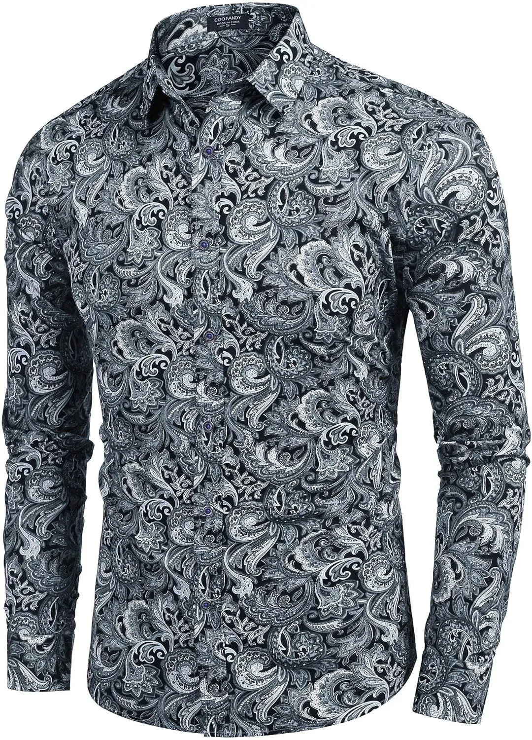 COOFANDY Men's Paisley Cotton Long Sleeve Shirt Floral Print Casual Retro Button Down Shirt