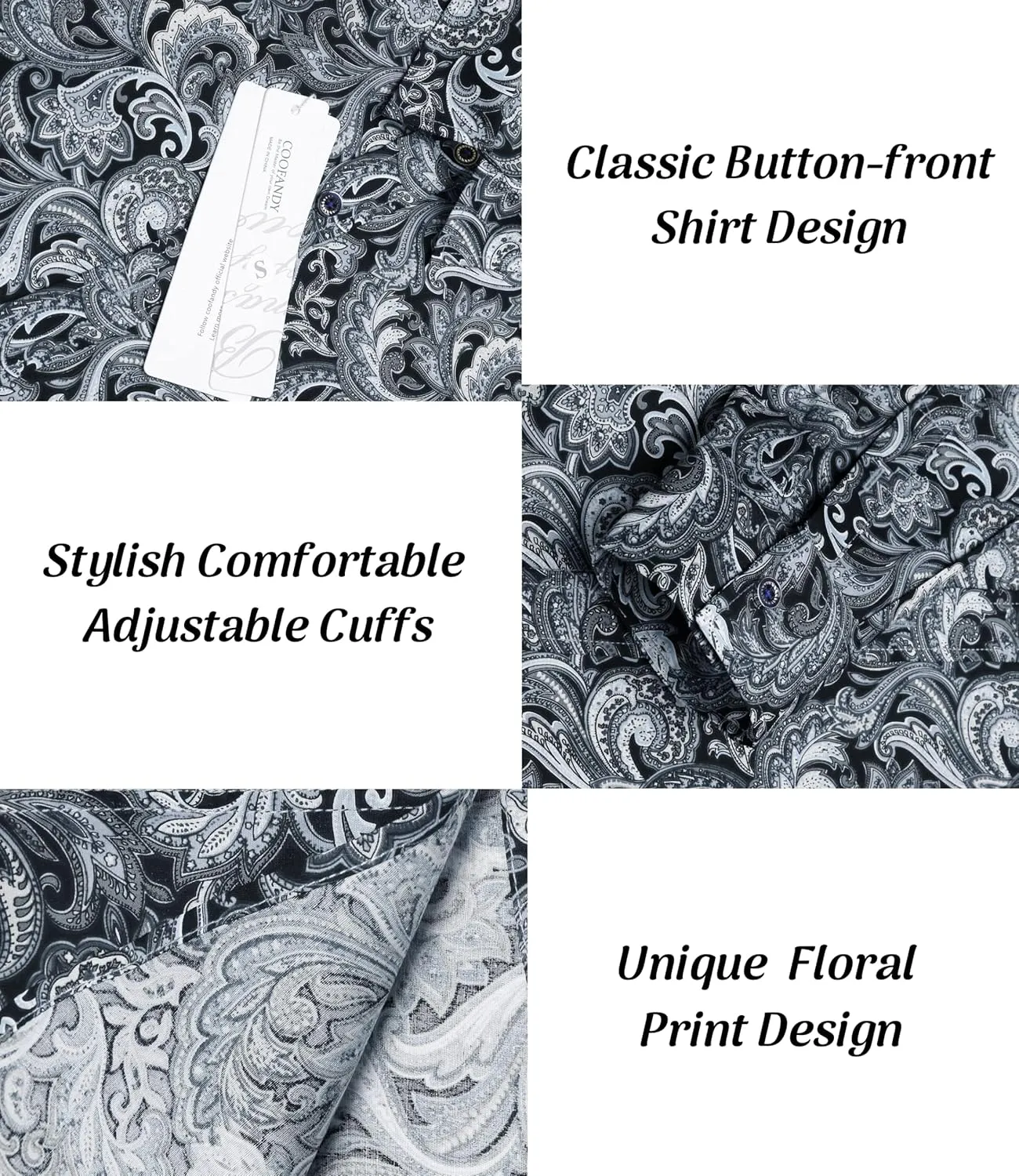 COOFANDY Men's Paisley Cotton Long Sleeve Shirt Floral Print Casual Retro Button Down Shirt