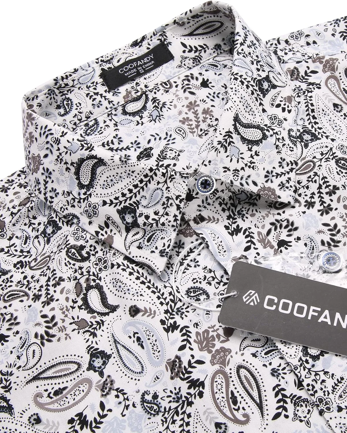 COOFANDY Men's Paisley Cotton Long Sleeve Shirt Floral Print Casual Retro Button Down Shirt