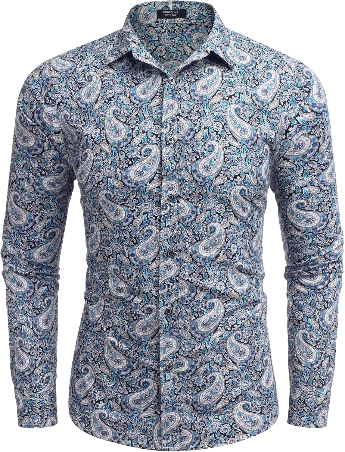 COOFANDY Men's Paisley Cotton Long Sleeve Shirt Floral Print Casual Retro Button Down Shirt