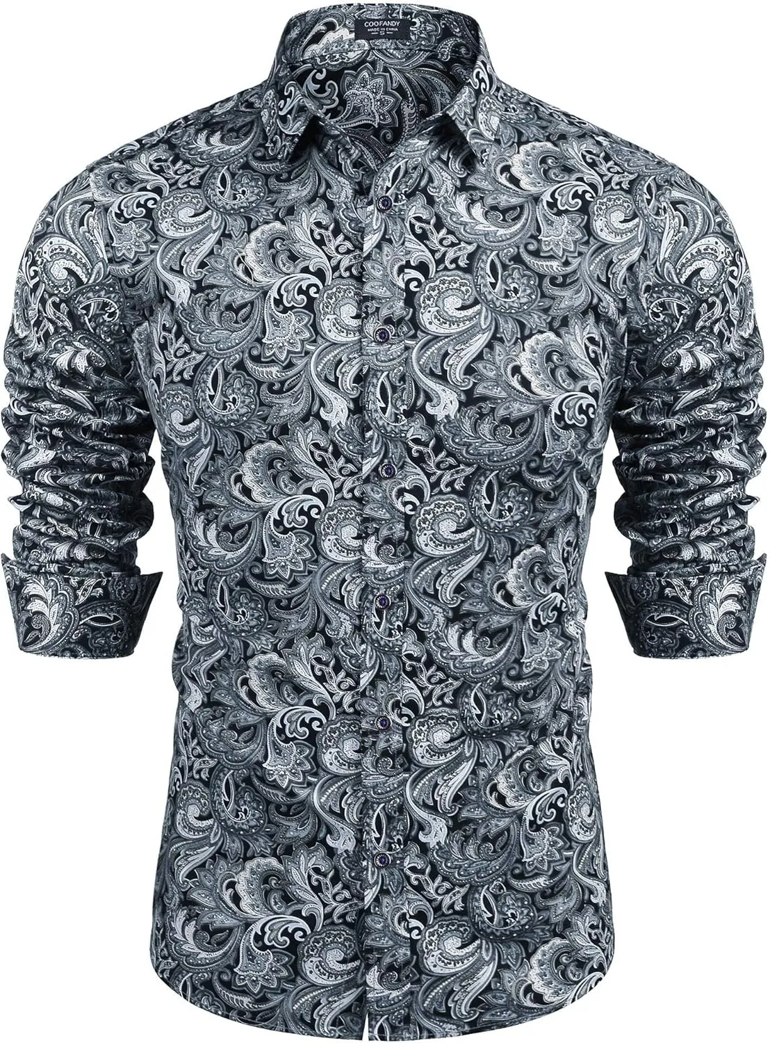 COOFANDY Men's Paisley Cotton Long Sleeve Shirt Floral Print Casual Retro Button Down Shirt