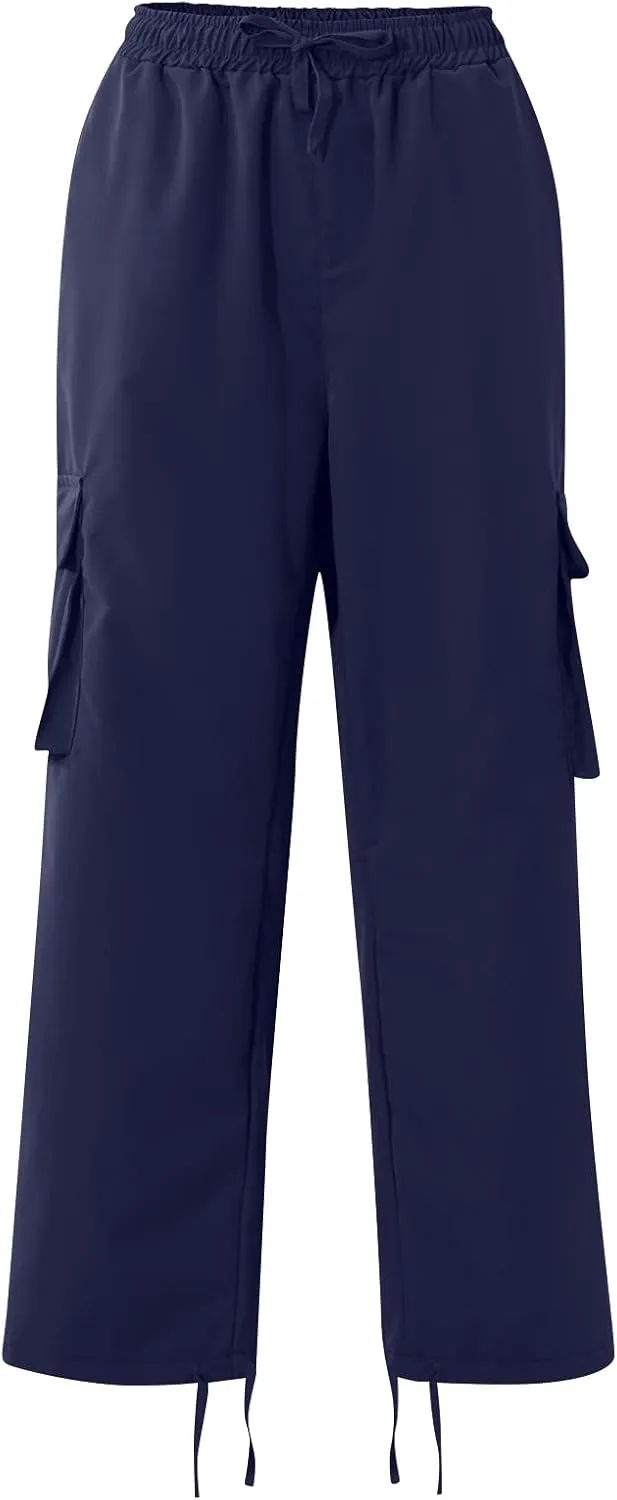 Cotton Cargo Trousers for Men,Solid Elastic Waist Straight Leg Slacks Slim Fit Bottoms Drawstring Pants for Men