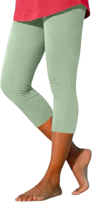 Cotton Leggings for Women Pleated Bottoms Tight Stretch Seven Minute Pants Women's Bottoms Womens Capri Leggings