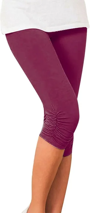 Cotton Leggings for Women Pleated Bottoms Tight Stretch Seven Minute Pants Women's Bottoms Womens Capri Leggings