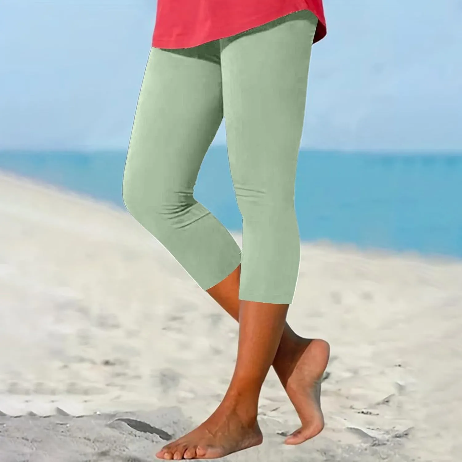 Cotton Leggings for Women Pleated Bottoms Tight Stretch Seven Minute Pants Women's Bottoms Womens Capri Leggings