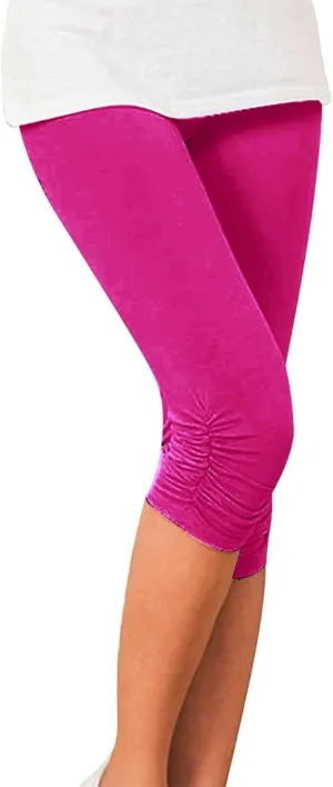 Cotton Leggings for Women Pleated Bottoms Tight Stretch Seven Minute Pants Women's Bottoms Womens Capri Leggings