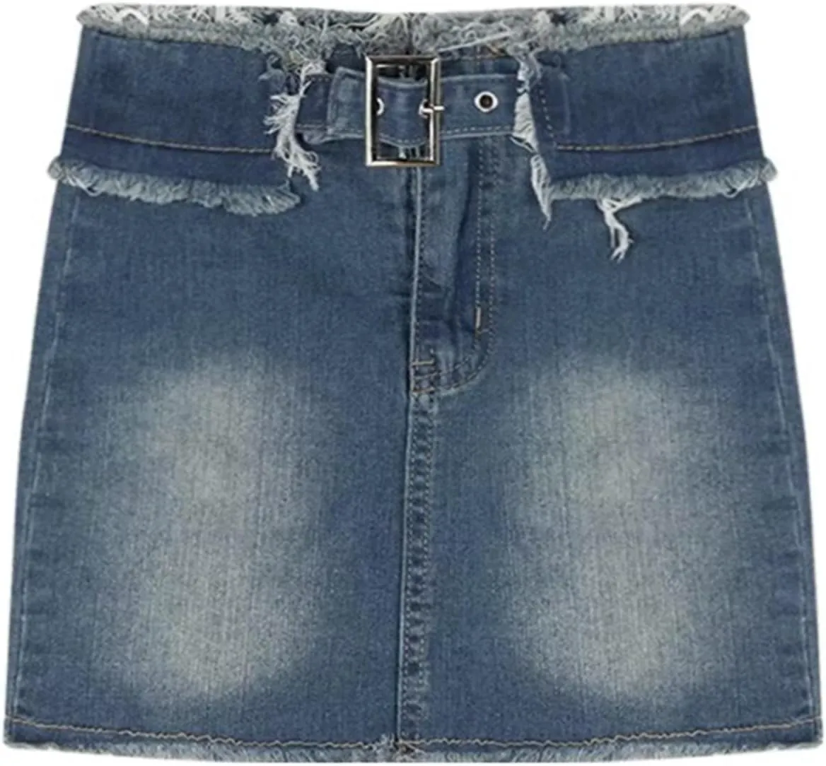 Denim Short Skirt for Women Stretch High Waisted Slim Fit A-Line Mini Pencil Skirts with Inner Lining