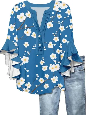 Fashion 3/4 Sleeve Plus Size Top Women Summer Gym Boyfriend Comfortable Tshirts Women's V Neck Print T Shirts