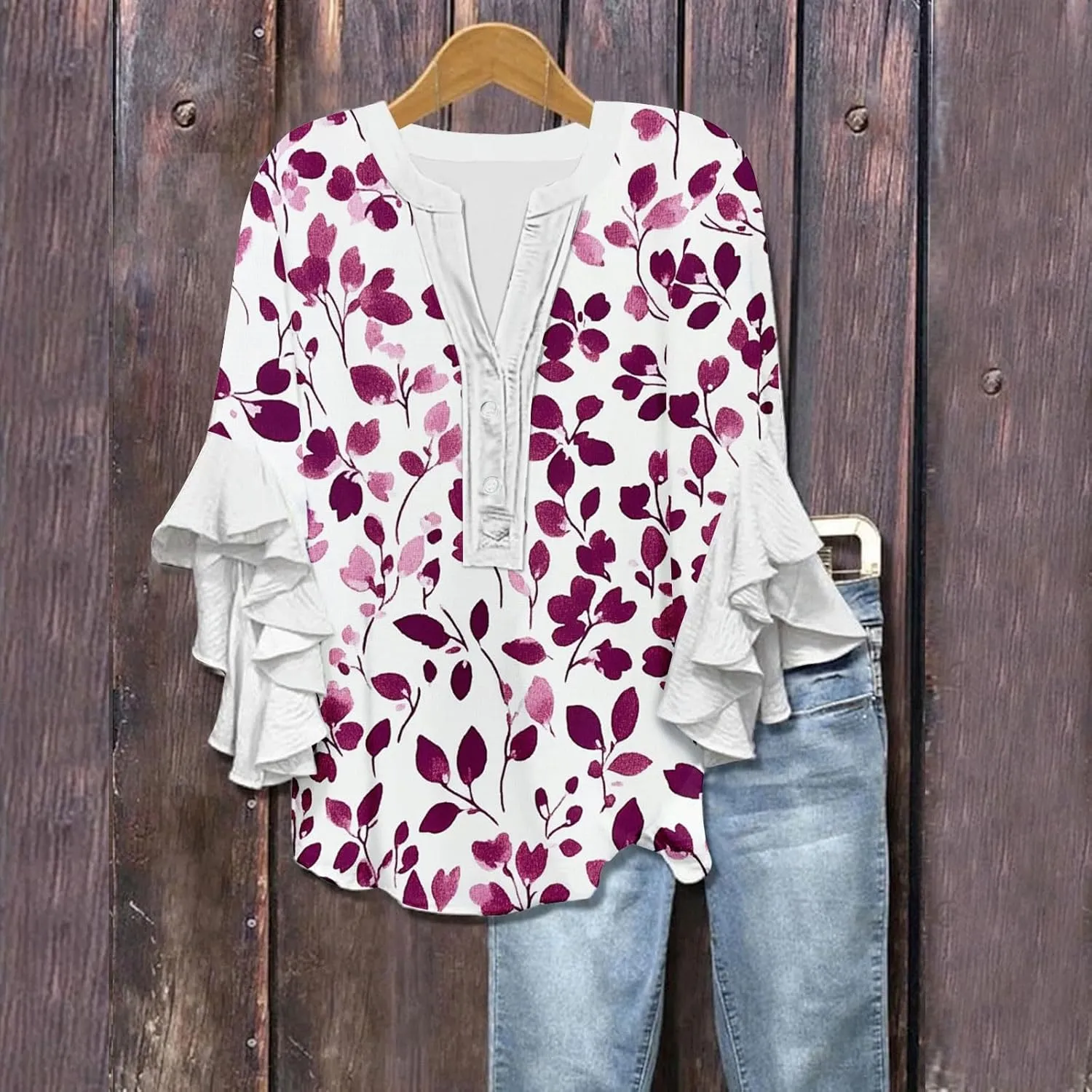 Fashion 3/4 Sleeve Plus Size Top Women Summer Gym Boyfriend Comfortable Tshirts Women's V Neck Print T Shirts