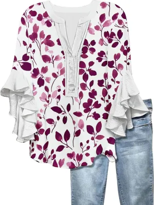 Fashion 3/4 Sleeve Plus Size Top Women Summer Gym Boyfriend Comfortable Tshirts Women's V Neck Print T Shirts