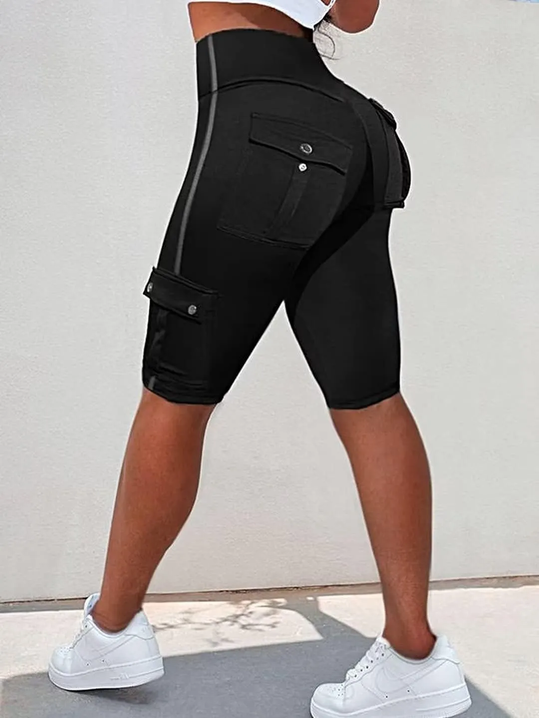 Flamingals Biker Shorts for Women High Waist Cargo Athletic Shorts Butt Lifting Workout Shorts Running Shorts