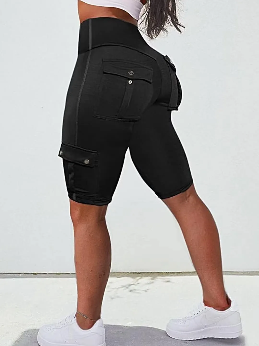 Flamingals Biker Shorts for Women High Waist Cargo Athletic Shorts Butt Lifting Workout Shorts Running Shorts
