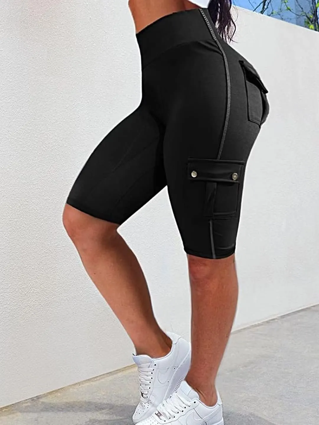 Flamingals Biker Shorts for Women High Waist Cargo Athletic Shorts Butt Lifting Workout Shorts Running Shorts