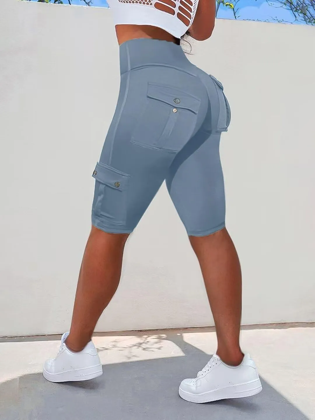 Flamingals Biker Shorts for Women High Waist Cargo Athletic Shorts Butt Lifting Workout Shorts Running Shorts