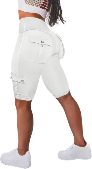Flamingals Biker Shorts for Women High Waist Cargo Athletic Shorts Butt Lifting Workout Shorts Running Shorts