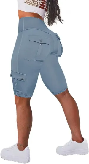 Flamingals Biker Shorts for Women High Waist Cargo Athletic Shorts Butt Lifting Workout Shorts Running Shorts