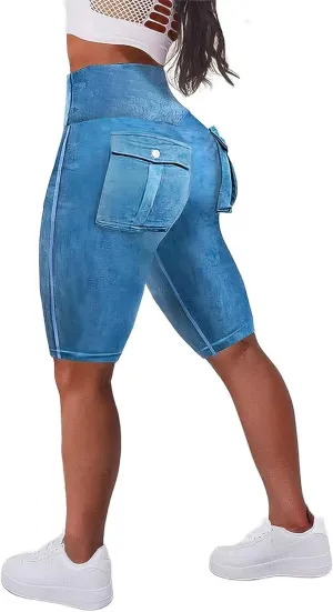 Flamingals Biker Shorts for Women High Waist Cargo Athletic Shorts Butt Lifting Workout Shorts Running Shorts
