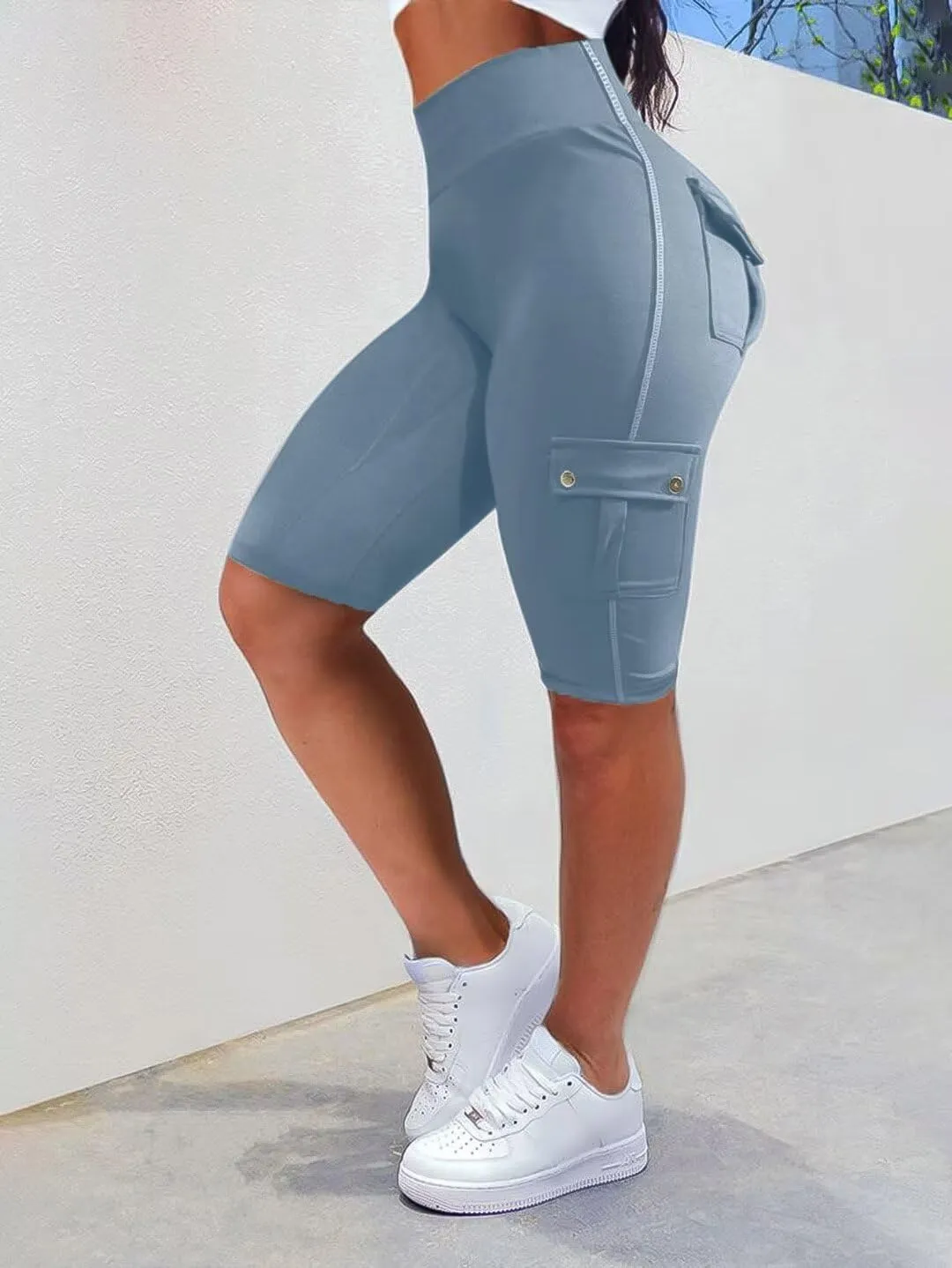 Flamingals Biker Shorts for Women High Waist Cargo Athletic Shorts Butt Lifting Workout Shorts Running Shorts