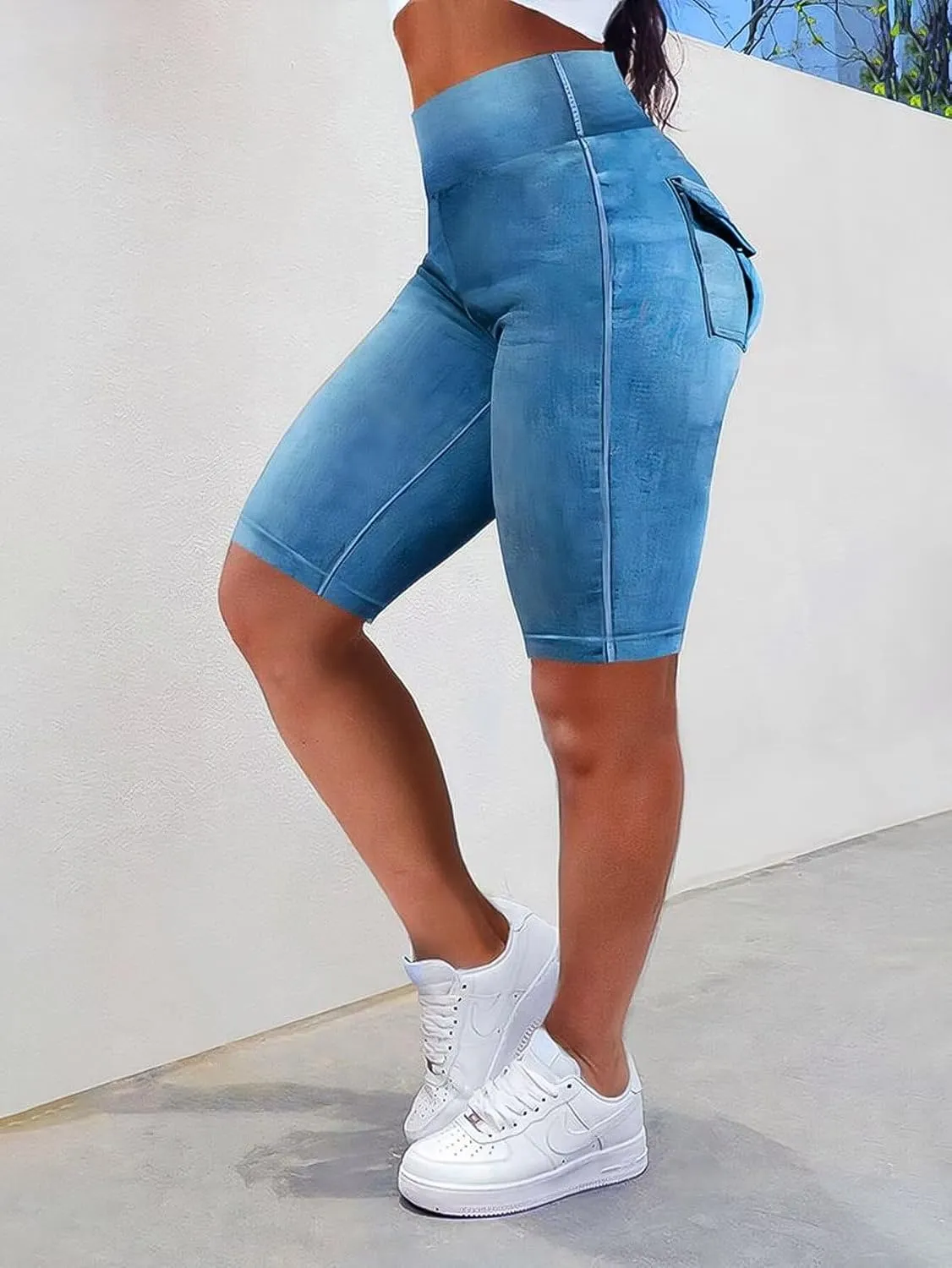 Flamingals Biker Shorts for Women High Waist Cargo Athletic Shorts Butt Lifting Workout Shorts Running Shorts