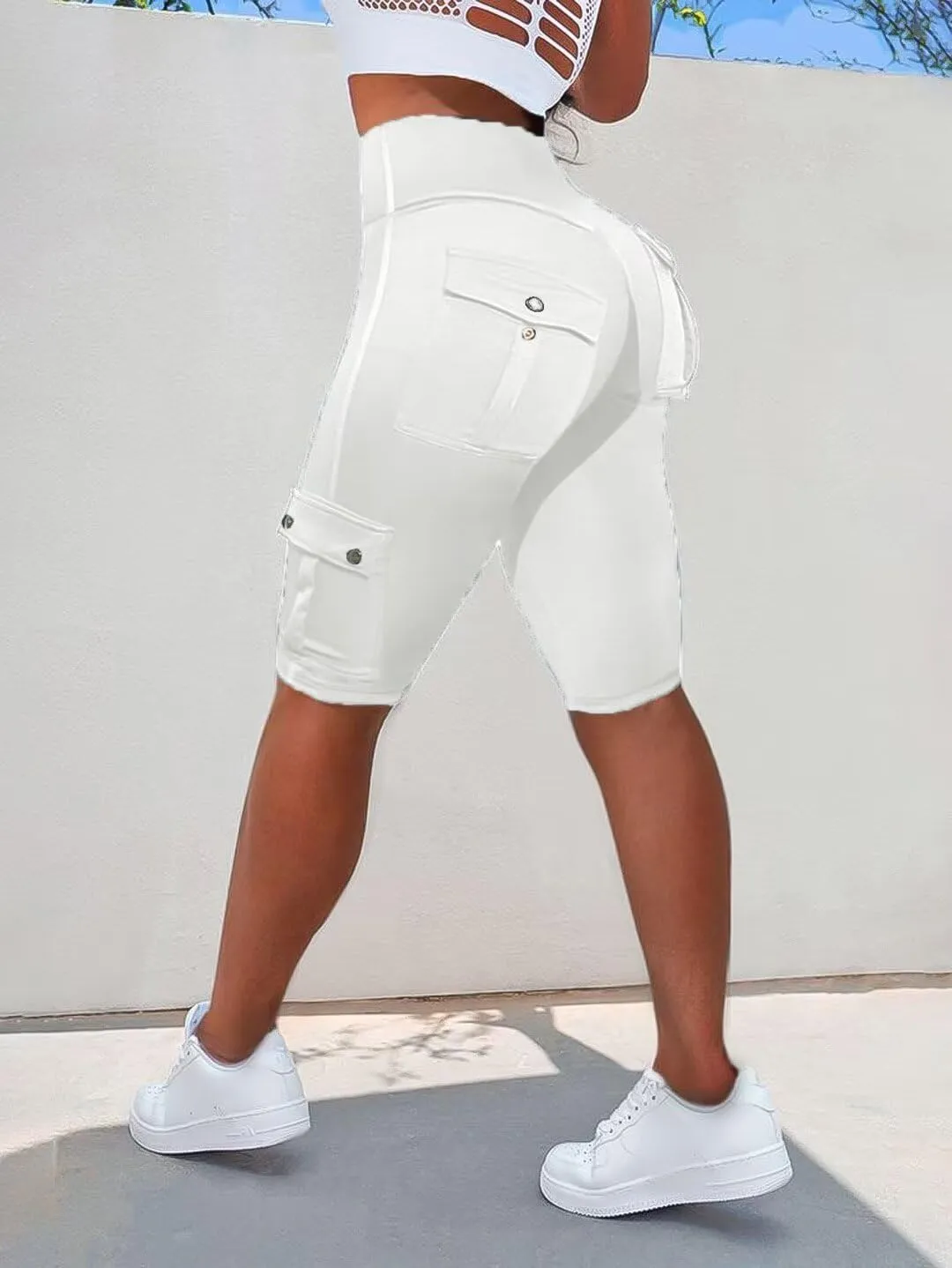 Flamingals Biker Shorts for Women High Waist Cargo Athletic Shorts Butt Lifting Workout Shorts Running Shorts